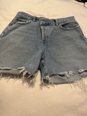 Agolde Light Blue High-Rise Frayed Denim Shorts